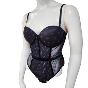 Forever 21 Black Floral Mesh Bodysuit (M)